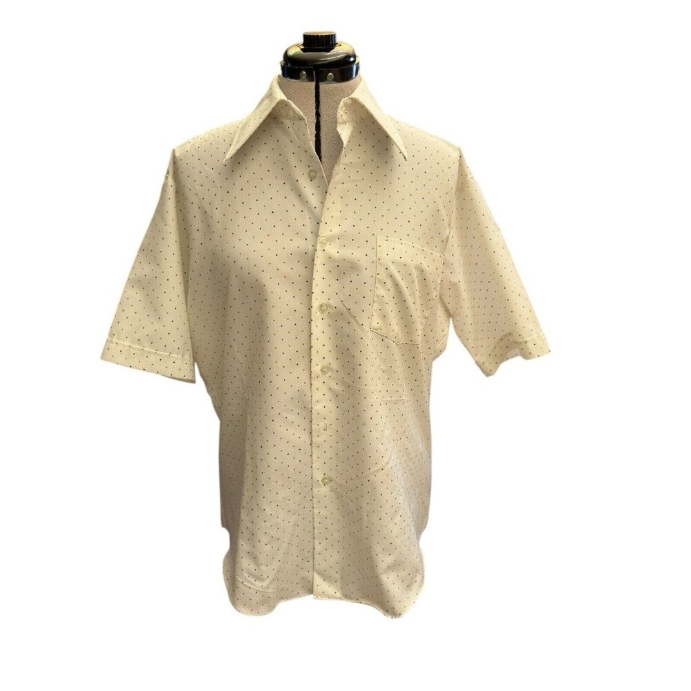 Vintage Kmart Men’s Print Dress Shirt Wrinkle Free 16 Short Sleeve Polka Dot